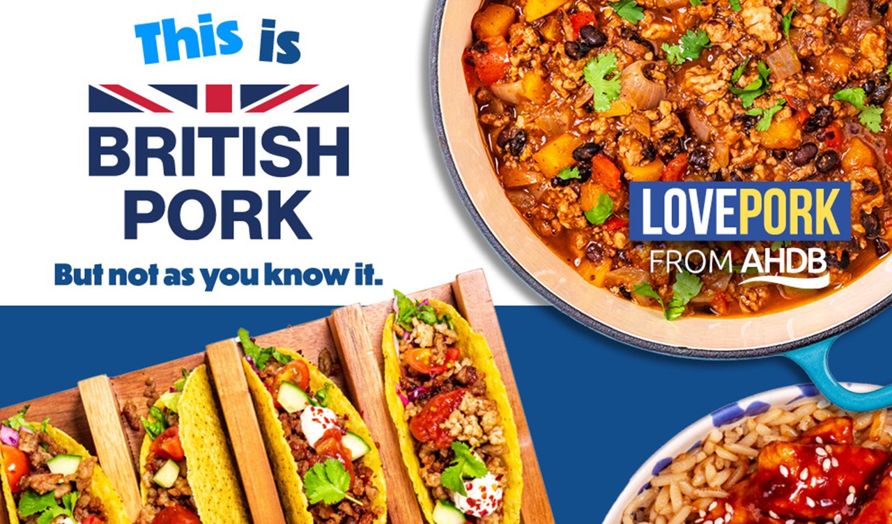 This is British pork marketing advert showcasing a selection of pork dishes.